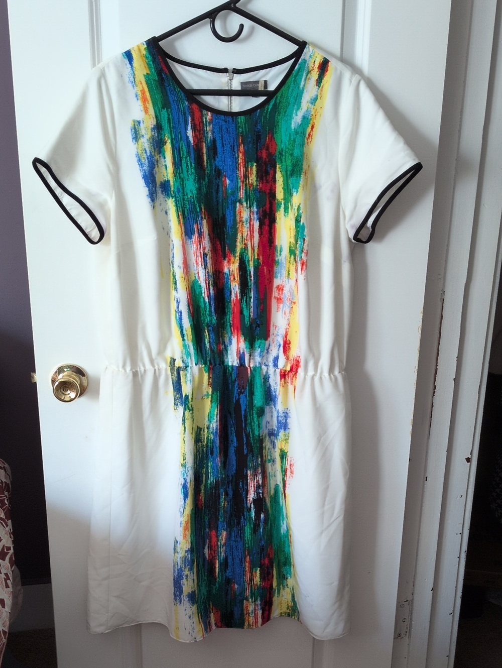 Vince Camuto White Dress with Multicolor Brushstroke Print